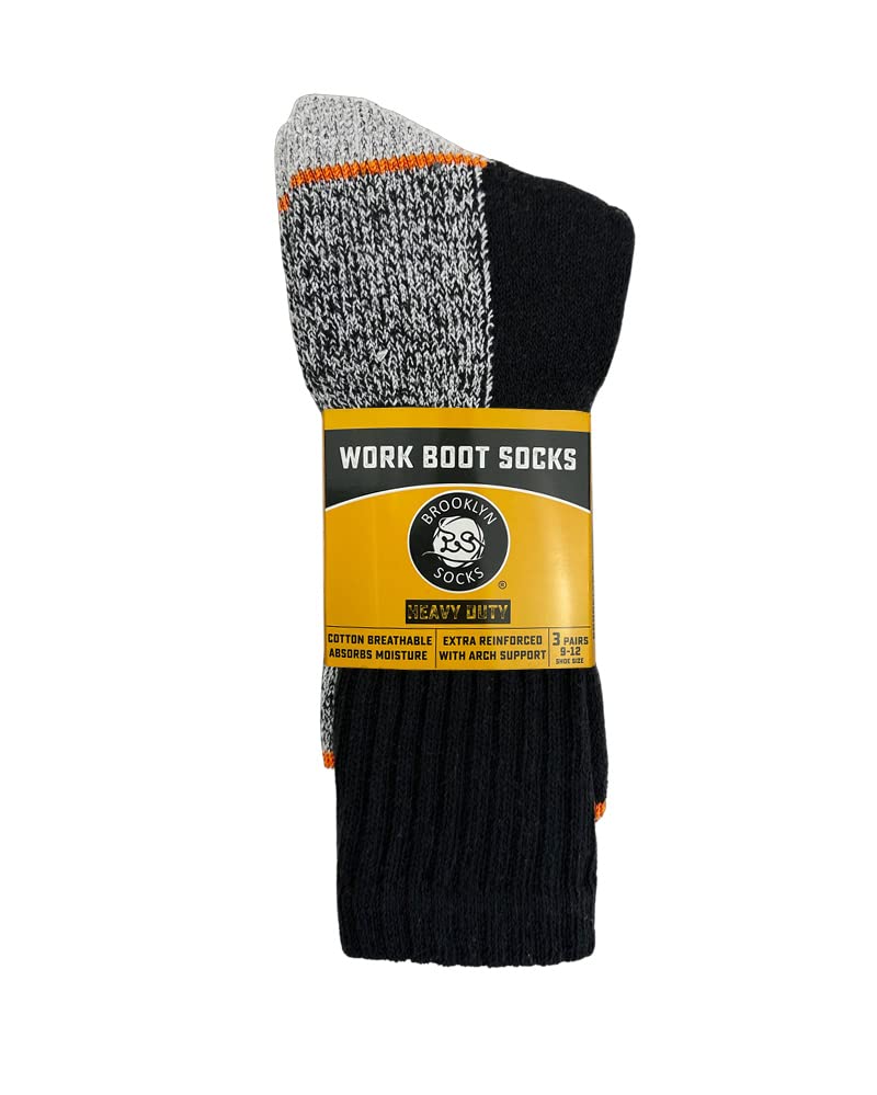 Brooklyn Socks 6 Pairs Mens Heavy Duty Steel Toe Work Crew Socks (Black, US Shoe Size 10.5-12) - Image 4